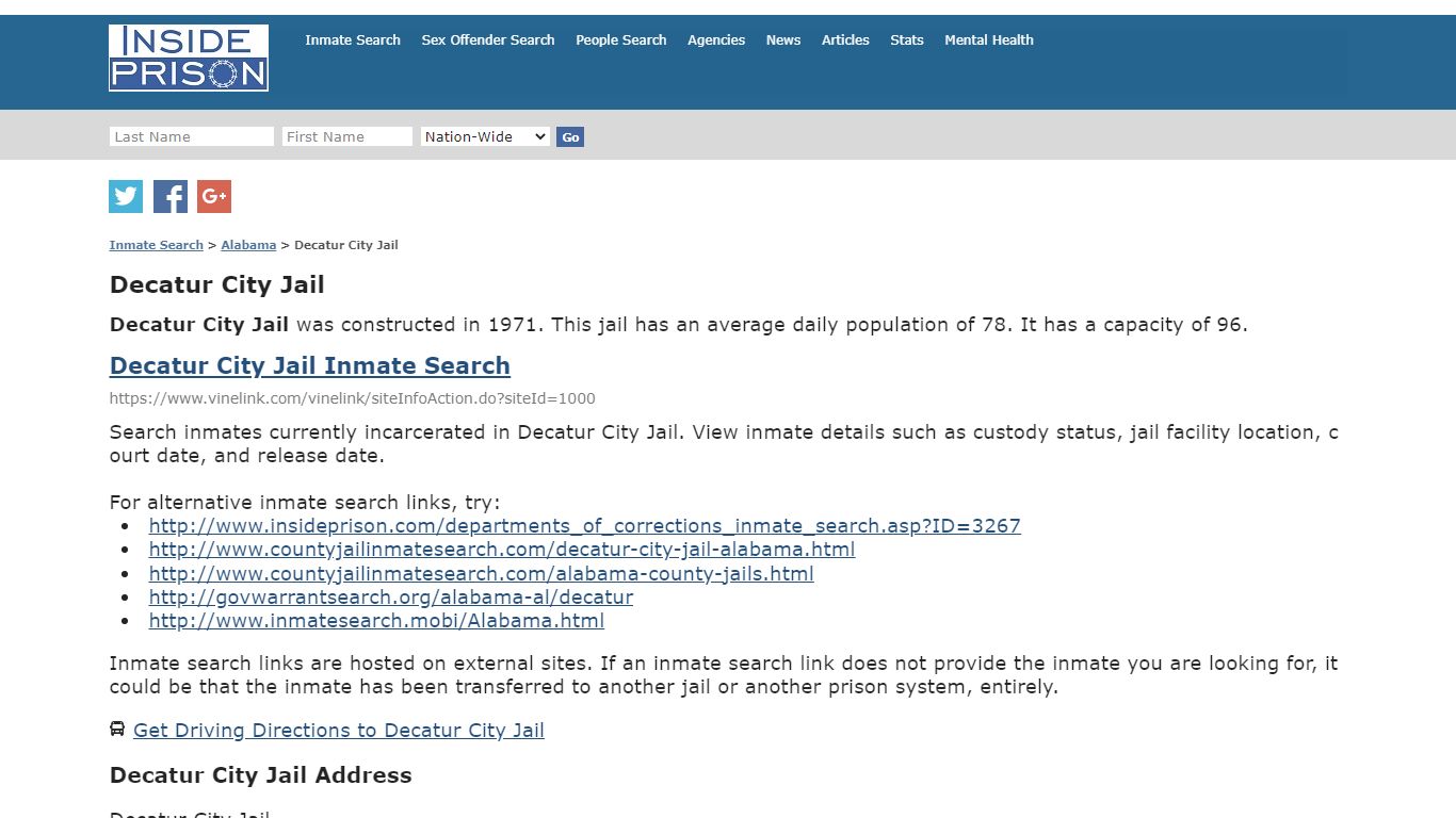 Decatur City Jail - Alabama - Inmate Search - Inside Prison